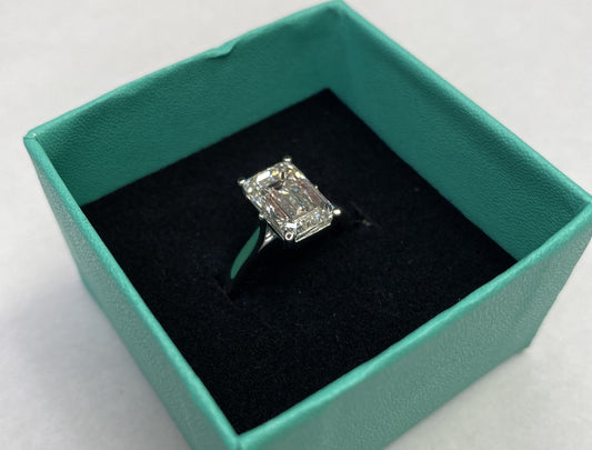 3.52 Carat Emerald Cut Certified Lab Created Diamond Ring