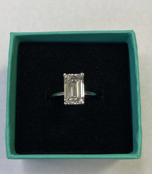 3.36 Carat Emerald Cut Certified Lab Created Diamond Ring